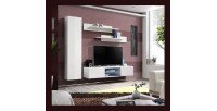 Ensemble Meuble TV FLY R1 avec LED. Coloris blanc. Meuble suspendu design pour votre salon.