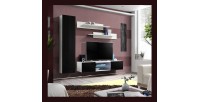 Ensemble Meuble TV FLY R1 avec LED. Coloris blanc et noir. Meuble suspendu design pour votre salon.