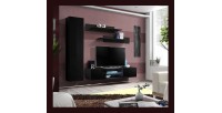 Ensemble Meuble TV FLY R1 avec LED. Coloris noir. Meuble suspendu design pour votre salon.