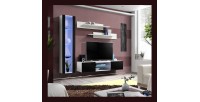 Ensemble Meuble TV FLY R2 avec LED. Coloris blanc et noir. Meuble suspendu design pour votre salon.