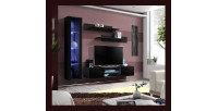 Ensemble Meuble TV FLY R2 avec LED. Coloris noir. Meuble suspendu design pour votre salon.