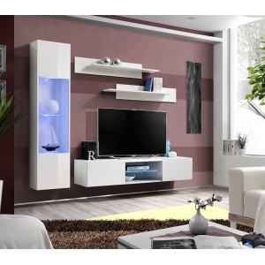 Ensemble Meuble TV FLY R3 avec LED. Coloris blanc. Meuble suspendu design pour votre salon.
