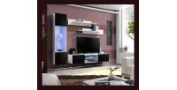 Ensemble Meuble TV FLY R3 avec LED. Coloris blanc et noir. Meuble suspendu design pour votre salon.