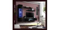 Ensemble Meuble TV FLY R3 avec LED. Coloris noir. Meuble suspendu design pour votre salon.