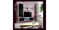 Ensemble Meuble TV FLY S1 avec LED. Coloris blanc et noir. Meuble suspendu design pour votre salon.