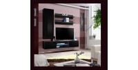 Ensemble Meuble TV FLY S1 avec LED. Coloris noir. Meuble suspendu design pour votre salon.