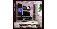 Ensemble Meuble TV FLY S3 avec LED. Coloris noir. Meuble suspendu design pour votre salon.