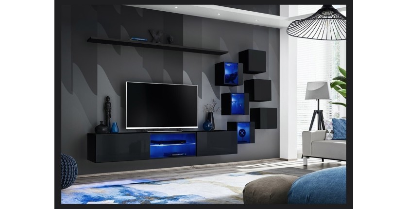 Ensemble meubles de salon SWITCH XXI design, coloris noir brillant.