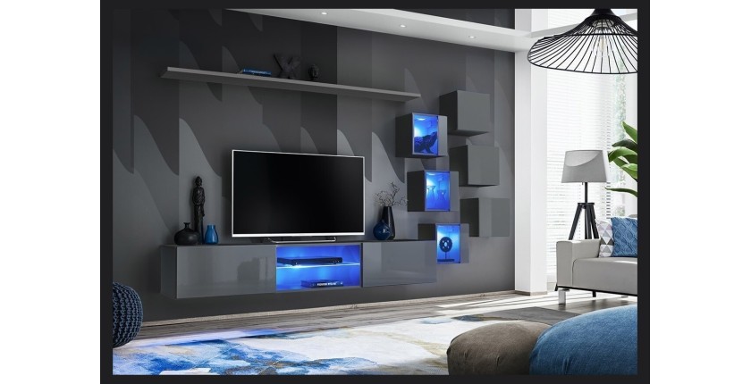 Ensemble meubles de salon SWITCH XXI design, coloris gris brillant.