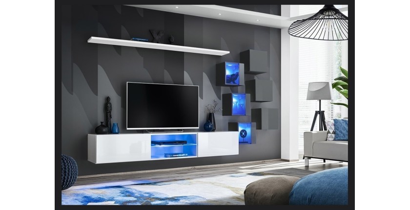 Ensemble meubles de salon SWITCH XXI design, coloris blanc et gris.