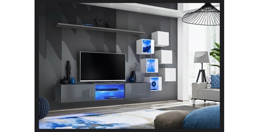 Ensemble meubles de salon SWITCH XXI design, coloris gris et blanc.