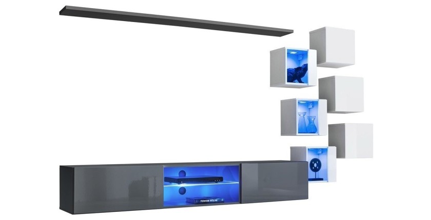 Ensemble meubles de salon SWITCH XXI design, coloris gris et blanc.