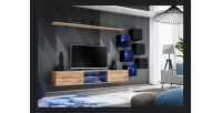Ensemble meubles de salon SWITCH XXI design, coloris chêne et noir.