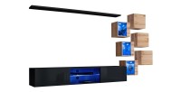 Ensemble meubles de salon SWITCH XXI design, coloris noir et chêne.