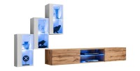 Ensemble meubles de salon SWITCH XXII design, coloris blanc et chêne.