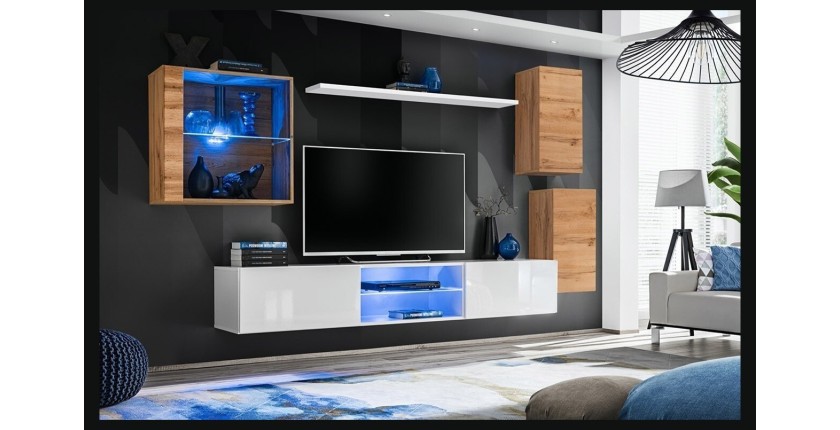 Ensemble meubles de salon SWITCH XXIII design, coloris chêne et blanc