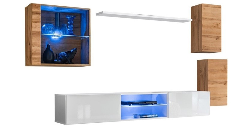 Ensemble meubles de salon SWITCH XXIII design, coloris chêne et blanc