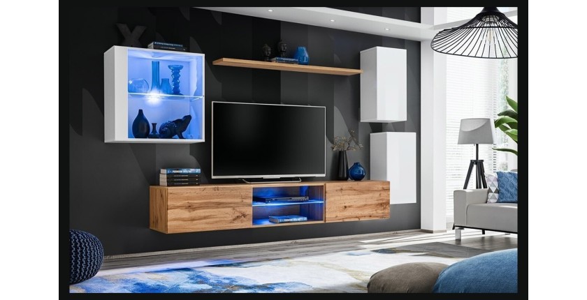 Ensemble meubles de salon SWITCH XXIII design, coloris blanc et chêne