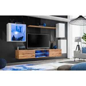 Ensemble meubles de salon SWITCH XXIII design, coloris blanc et chêne