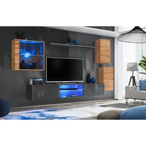 Ensemble meubles de salon SWITCH XXIII design, coloris chêne et gris