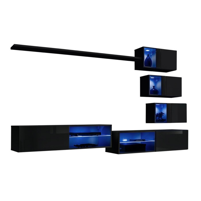 Ensemble meubles de salon SWITCH XXIV design, coloris noir brillant.