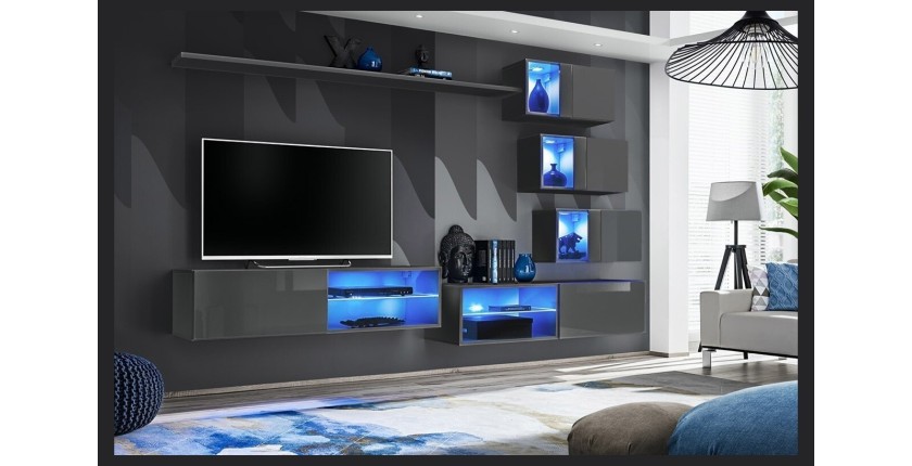 Ensemble meubles de salon SWITCH XXIV design, coloris gris brillant.