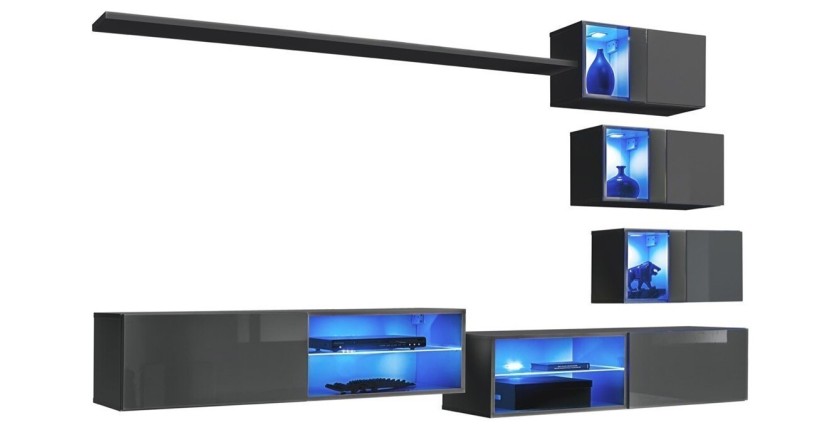 Ensemble meubles de salon SWITCH XXIV design, coloris gris brillant.