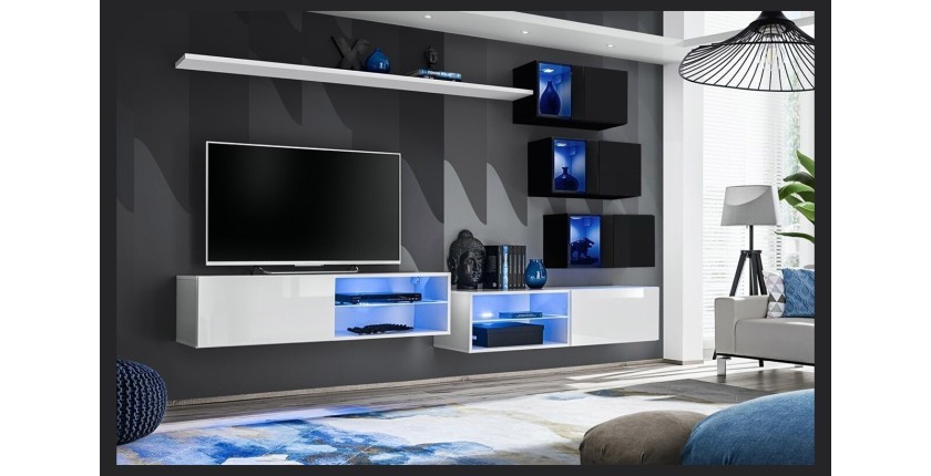 Ensemble meubles de salon SWITCH XXIV design, coloris blanc et noir.