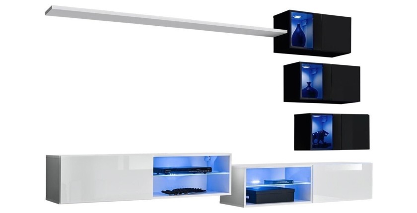 Ensemble meubles de salon SWITCH XXIV design, coloris blanc et noir.