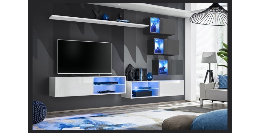 Ensemble meubles de salon SWITCH XXIV design, coloris blanc et gris.