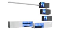 Ensemble meubles de salon SWITCH XXIV design, coloris blanc et gris.
