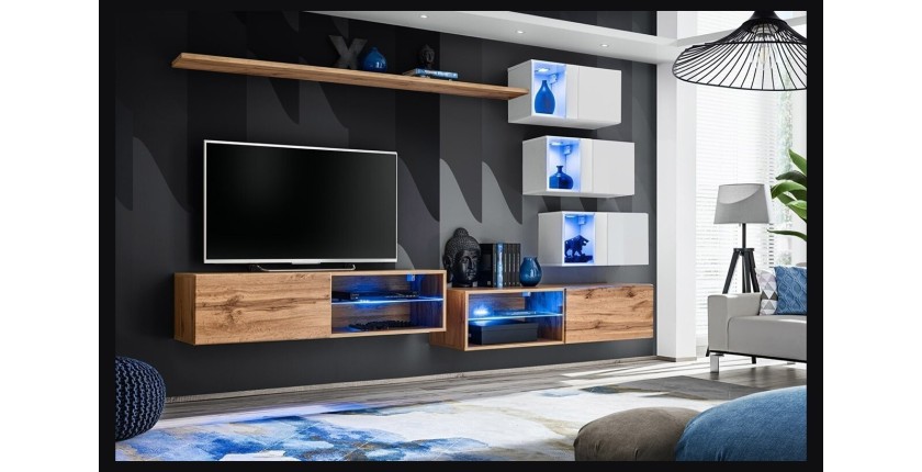 Ensemble meubles de salon SWITCH XXIV design, coloris chêne et blanc.