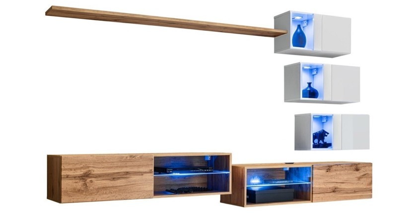 Ensemble meubles de salon SWITCH XXIV design, coloris chêne et blanc.