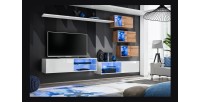 Ensemble meubles de salon SWITCH XXIV design, coloris blanc et chêne.