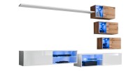 Ensemble meubles de salon SWITCH XXIV design, coloris blanc et chêne.