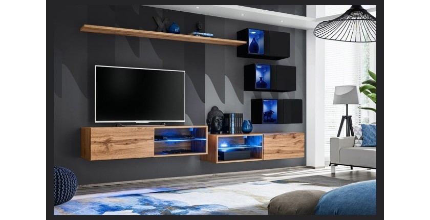 Ensemble meubles de salon SWITCH XXIV design, coloris chêne et noir.