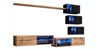 Ensemble meubles de salon SWITCH XXIV design, coloris chêne et noir.