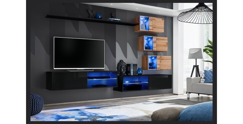 Ensemble meubles de salon SWITCH XXIV design, coloris noir et chêne.