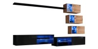 Ensemble meubles de salon SWITCH XXIV design, coloris noir et chêne.