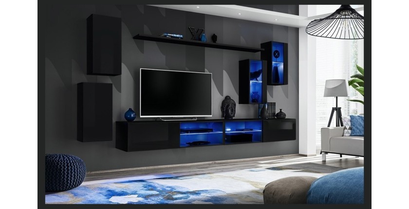 Ensemble meubles de salon SWITCH XXV design, coloris noir brillant.