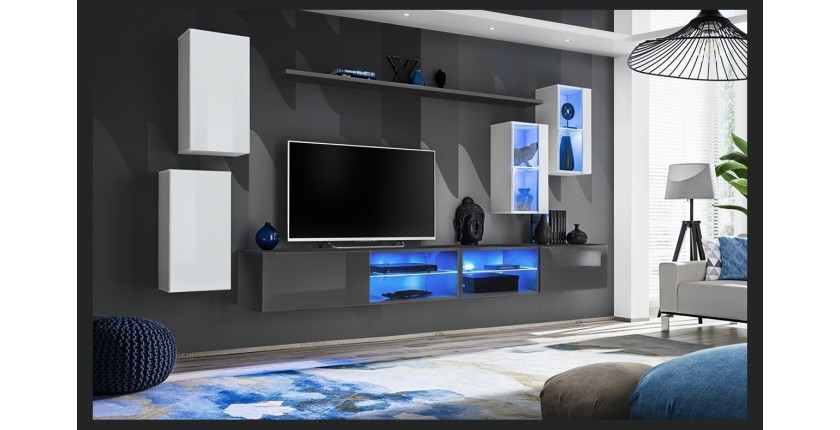 Ensemble meubles de salon SWITCH XXV design, coloris blanc et gris.