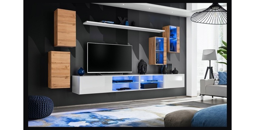 Ensemble meubles de salon SWITCH XXV design, coloris chêne et blanc.