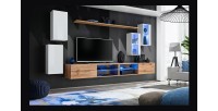 Ensemble meubles de salon SWITCH XXV design, coloris blanc et chêne.