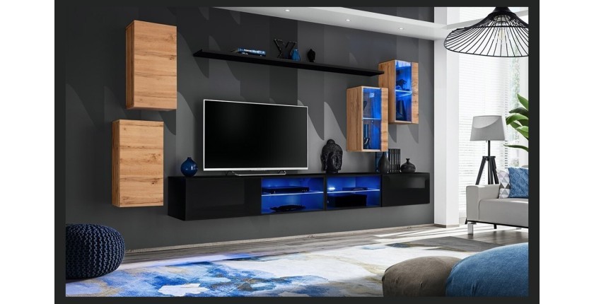 Ensemble meubles de salon SWITCH XXV design, coloris chêne et noir.