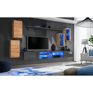Ensemble meubles de salon SWITCH XXV design, coloris chêne et gris.