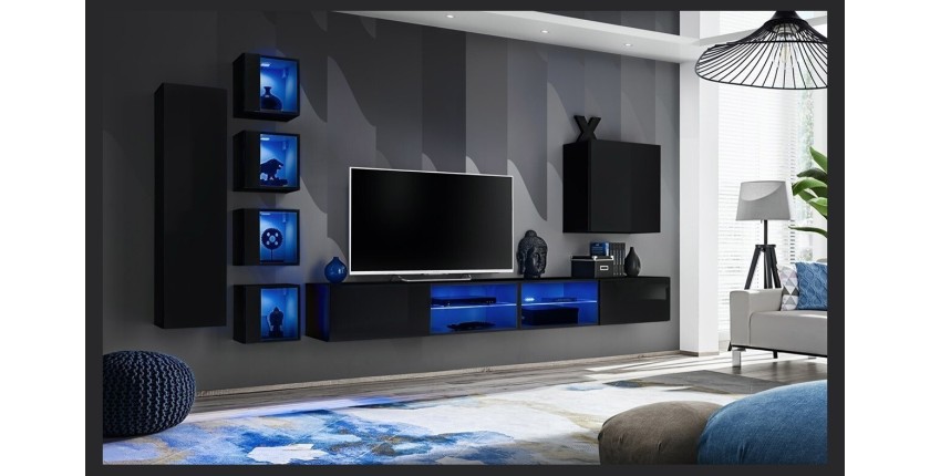 Ensemble meubles de salon SWITCH XXVI design, coloris noir brillant.