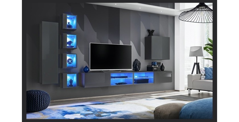 Ensemble meubles de salon SWITCH XXVI design, coloris gris brillant.
