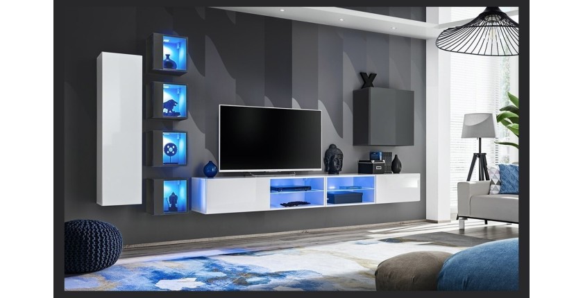 Ensemble meubles de salon SWITCH XXVI design, coloris blanc et gris.