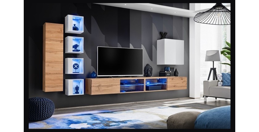 Ensemble meubles de salon SWITCH XXVI design, coloris chêne et blanc.