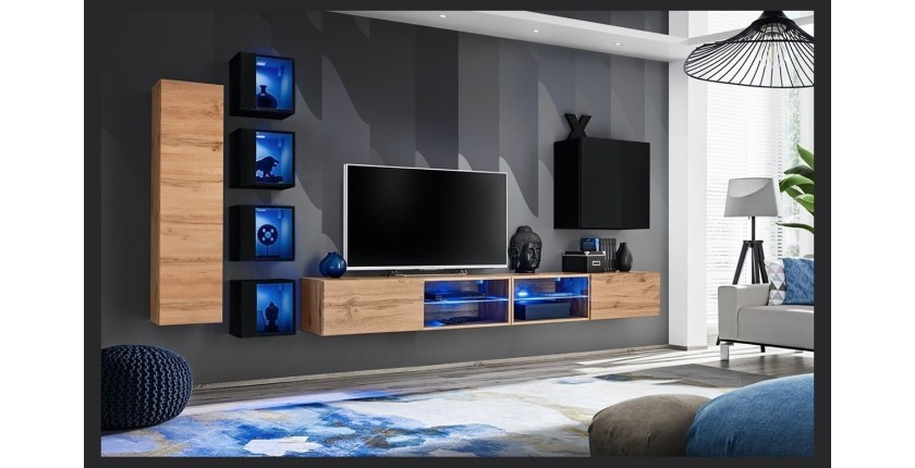 Ensemble meubles de salon SWITCH XXVI design, coloris chêne et noir.